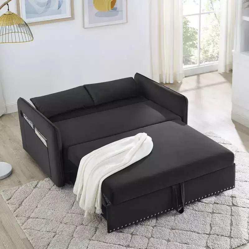 Sofá Cama MAYEERTY con USB, Cama Plegable Ajustable 3 en 1 y Bolsillo Lateral (Terciopelo)