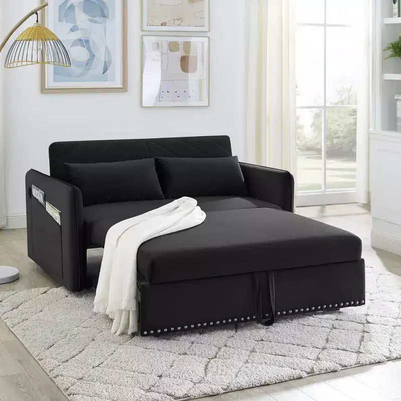 Sofá Cama MAYEERTY con USB, Cama Plegable Ajustable 3 en 1 y Bolsillo Lateral (Terciopelo)