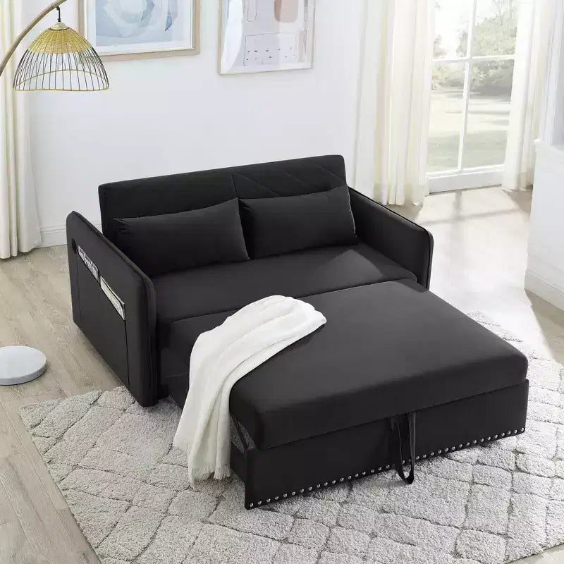Sofá Cama MAYEERTY con USB, Cama Plegable Ajustable 3 en 1 y Bolsillo Lateral (Terciopelo)