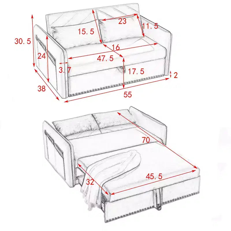 Sofá Cama MAYEERTY con USB, Cama Plegable Ajustable 3 en 1 y Bolsillo Lateral (Terciopelo)