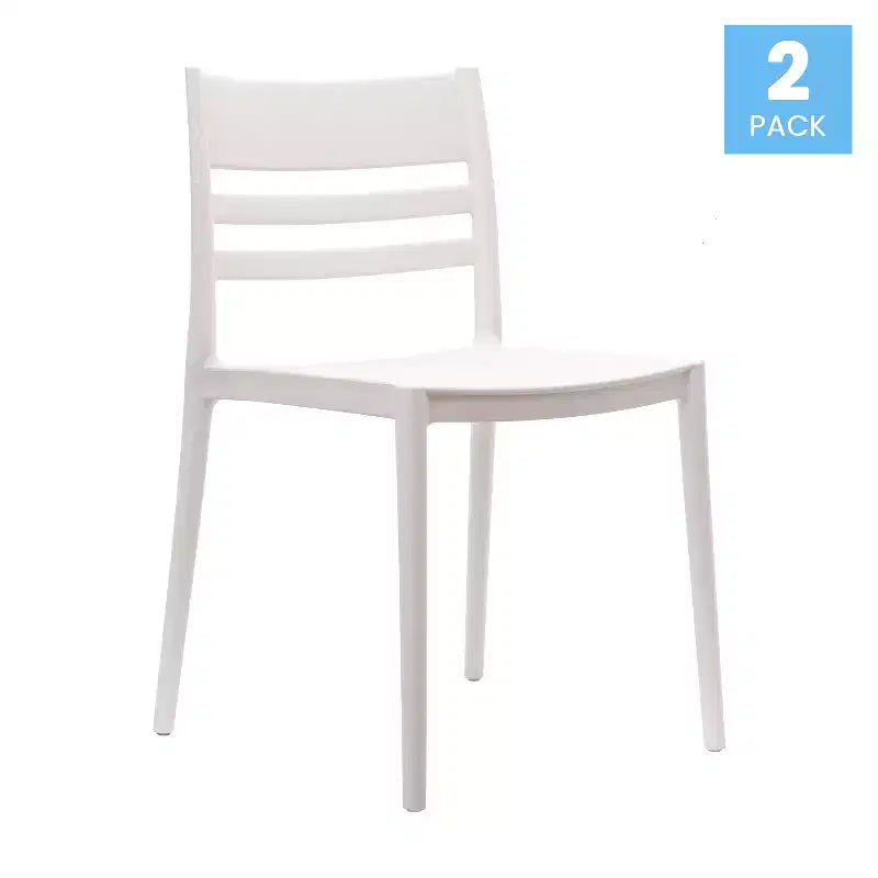 Flash Furniture Bridgeport - Juego de 2 sillas apilables para patio, para interior y exterior, con respaldo de listones, silla de resina comercial para todo tipo de clima