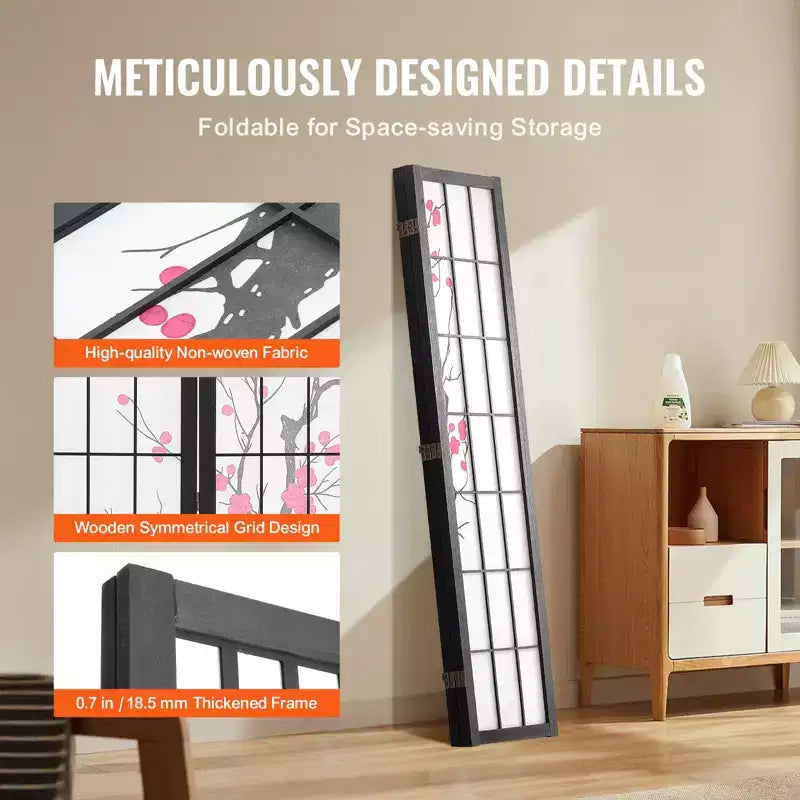Divisor de ambientes VEVOR, biombo japonés de 4 paneles, pantalla plegable de madera para privacidad en interiores, divisores de decoración portátiles marrón+blanco
