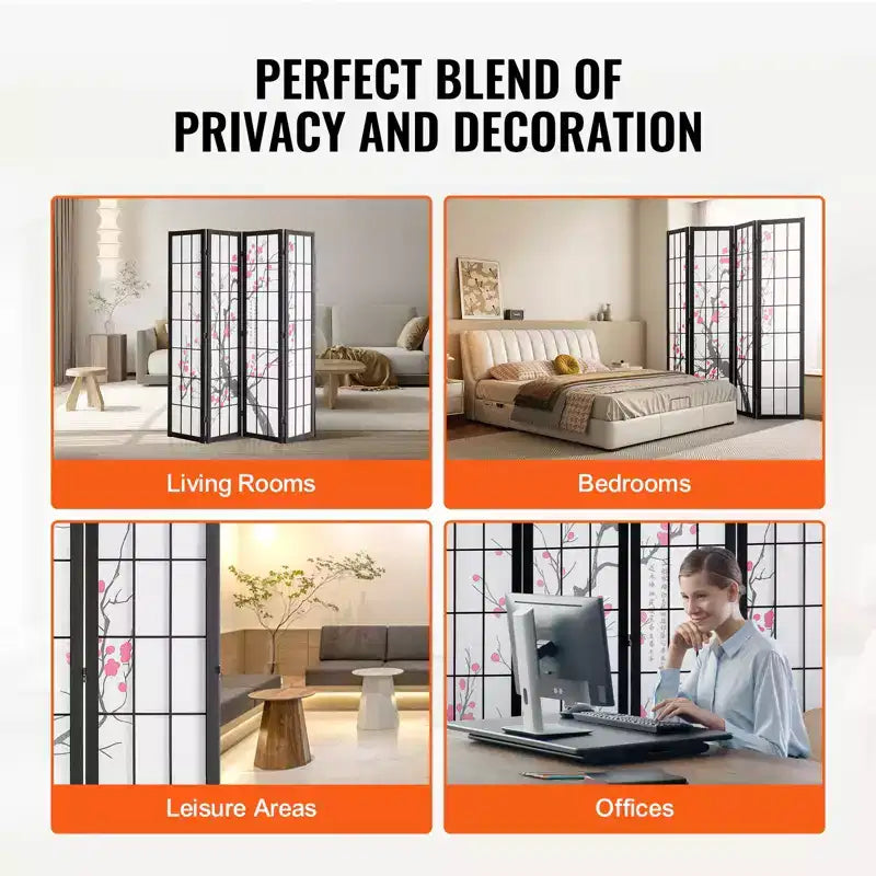 Divisor de ambientes VEVOR, biombo japonés de 4 paneles, pantalla plegable de madera para privacidad en interiores, divisores de decoración portátiles marrón+blanco