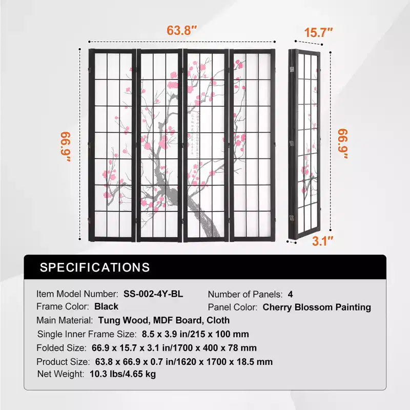 Divisor de ambientes VEVOR, biombo japonés de 4 paneles, pantalla plegable de madera para privacidad en interiores, divisores de decoración portátiles marrón+blanco
