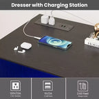 Cómoda blanca para dormitorio, cómoda de 6 cajones con luces LED y estación de carga, para sala de estar, pasillo