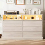 White Dresser for Bedroom, 6 Drawer Dresser with LED Lights and Charging Station, for Living Room, Hallway