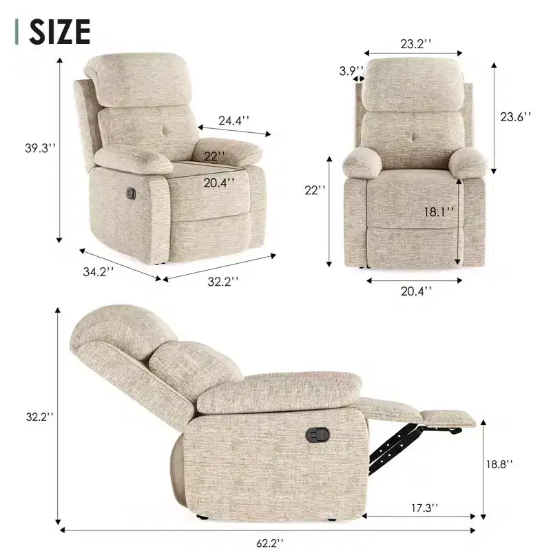 Sofá reclinable pequeño para sala de estar, sillón para adultos