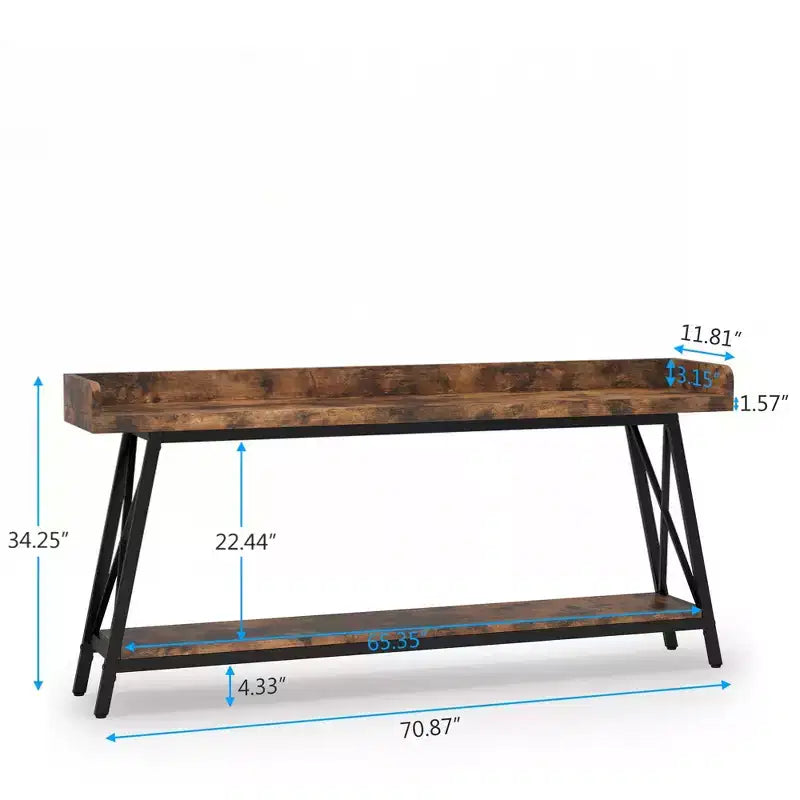 MAYEERTY Mesa de sofá estrecha rústica de 70.9 pulgadas, estructura de metal resistente, decoración del hogar