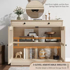 Mueble de almacenamiento para cocina, aparador bufé con 2 puertas de cristal, cajón de madera, panel trasero de MDF, mueble de barra de café moderno con estante ajustable