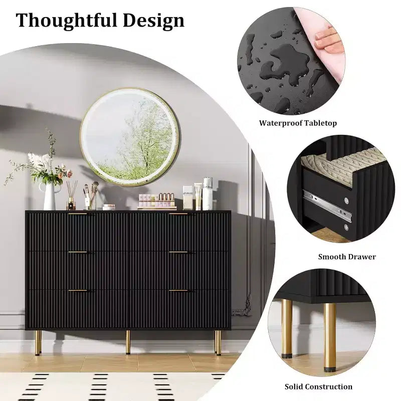Cómoda para Dormitorio, Cómoda de 6 Cajones, Cómoda Moderna, Organizador de Cajones de Madera para Dormitorio, Sala de Estar, Pasillo, Entrada