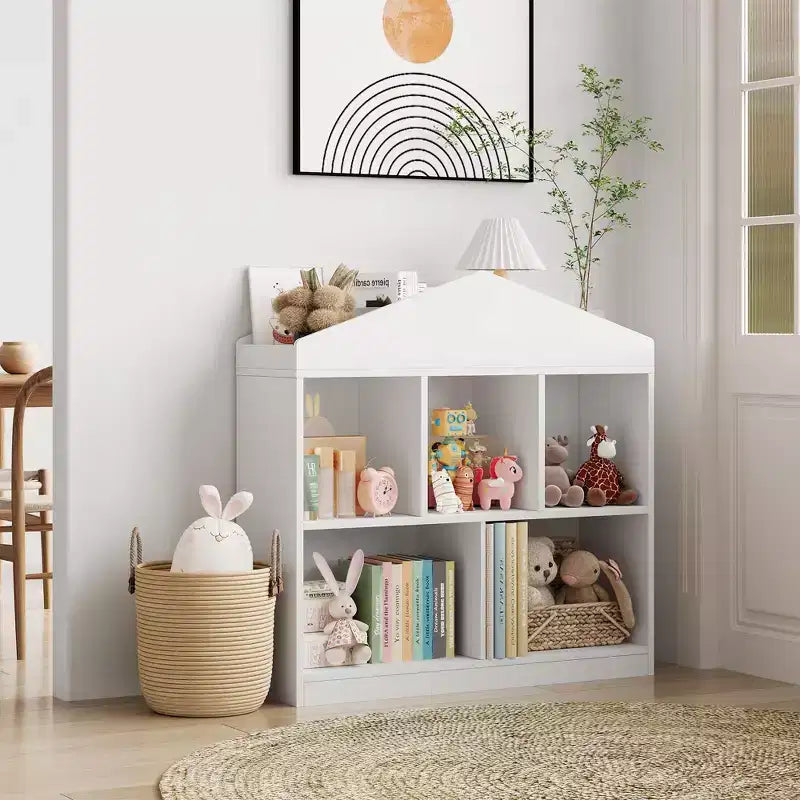 Organizador de almacenamiento de juguetes para niños de 5 compartimentos - Estantería de madera blanca para sala de juegos, cuarto de bebé y dormitorio infantil