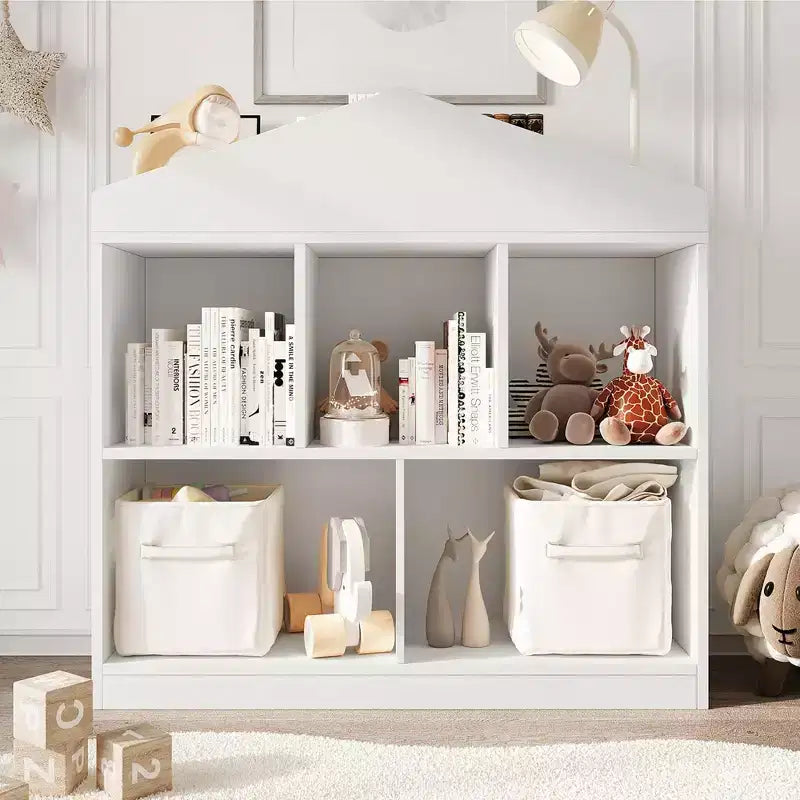 Organizador de almacenamiento de juguetes para niños de 5 compartimentos - Estantería de madera blanca para sala de juegos, cuarto de bebé y dormitorio infantil