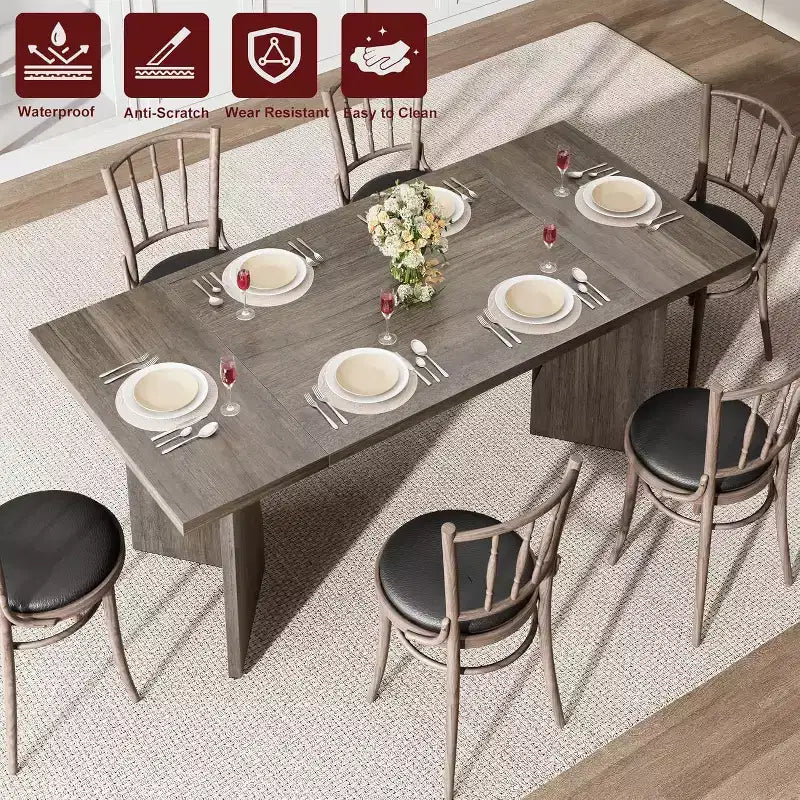 Mesa de comedor rectangular de 71 pulgadas para 6 personas, mesa de cocina rústica estilo granja con patas resistentes