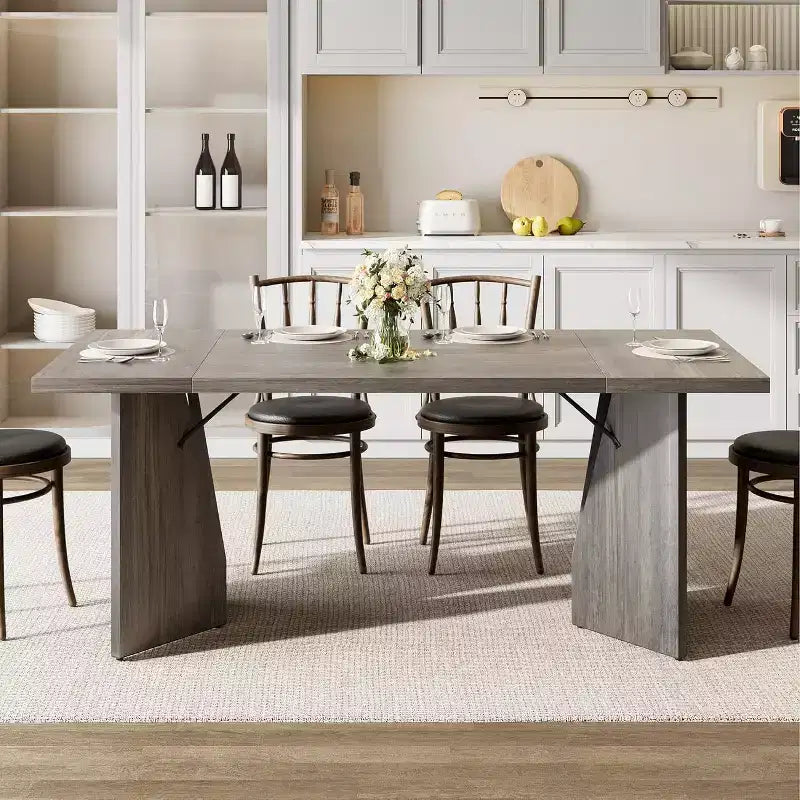 Mesa de comedor rectangular de 71 pulgadas para 6 personas, mesa de cocina rústica estilo granja con patas resistentes