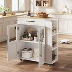 Isla de cocina de madera con ruedas y cajones, carro de cocina con armario de almacenamiento sobre ruedas, isla de carrito con encimera de madera más gruesa y 3 estantes para especias