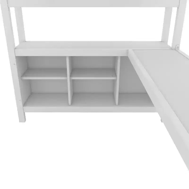 Cama alta Okak de tamaño matrimonial/queen con armario y escritorio en forma de L, literas de metal de alta resistencia con almacenamiento, camas altas para adolescentes y adultos