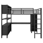 Cama alta Okak de tamaño matrimonial/queen con armario y escritorio en forma de L, literas de metal de alta resistencia con almacenamiento, camas altas para adolescentes y adultos