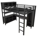 Cama alta Okak de tamaño matrimonial/queen con armario y escritorio en forma de L, literas de metal de alta resistencia con almacenamiento, camas altas para adolescentes y adultos
