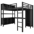 Cama alta Okak de tamaño matrimonial/queen con armario y escritorio en forma de L, literas de metal de alta resistencia con almacenamiento, camas altas para adolescentes y adultos