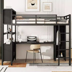 Cama alta Okak de tamaño matrimonial/queen con armario y escritorio en forma de L, literas de metal de alta resistencia con almacenamiento, camas altas para adolescentes y adultos