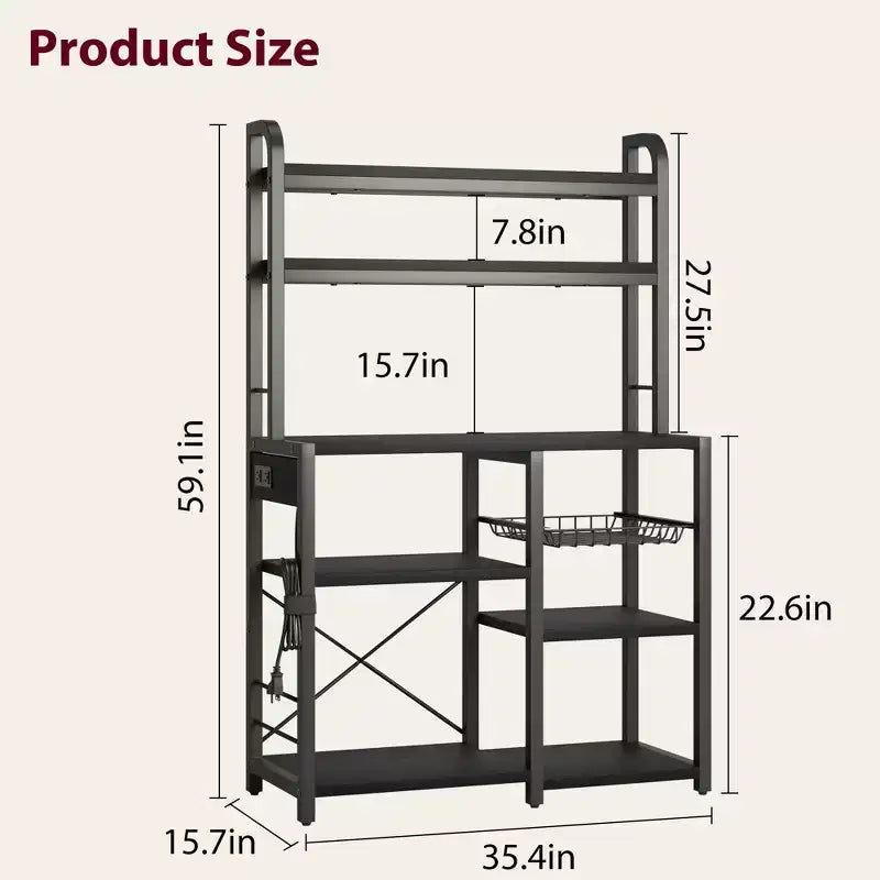 Estantería de panadero de 6 niveles con toma de corriente, soporte para microondas y mesa de café para almacenamiento de especias y sartenes en la cocina