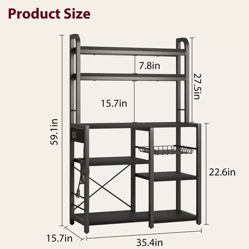 Estantería de panadero de 6 niveles con toma de corriente, soporte para microondas y mesa de café para almacenamiento de especias y sartenes en la cocina