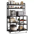 Estantería de panadero de 6 niveles con toma de corriente, soporte para microondas y mesa de café para almacenamiento de especias y sartenes en la cocina