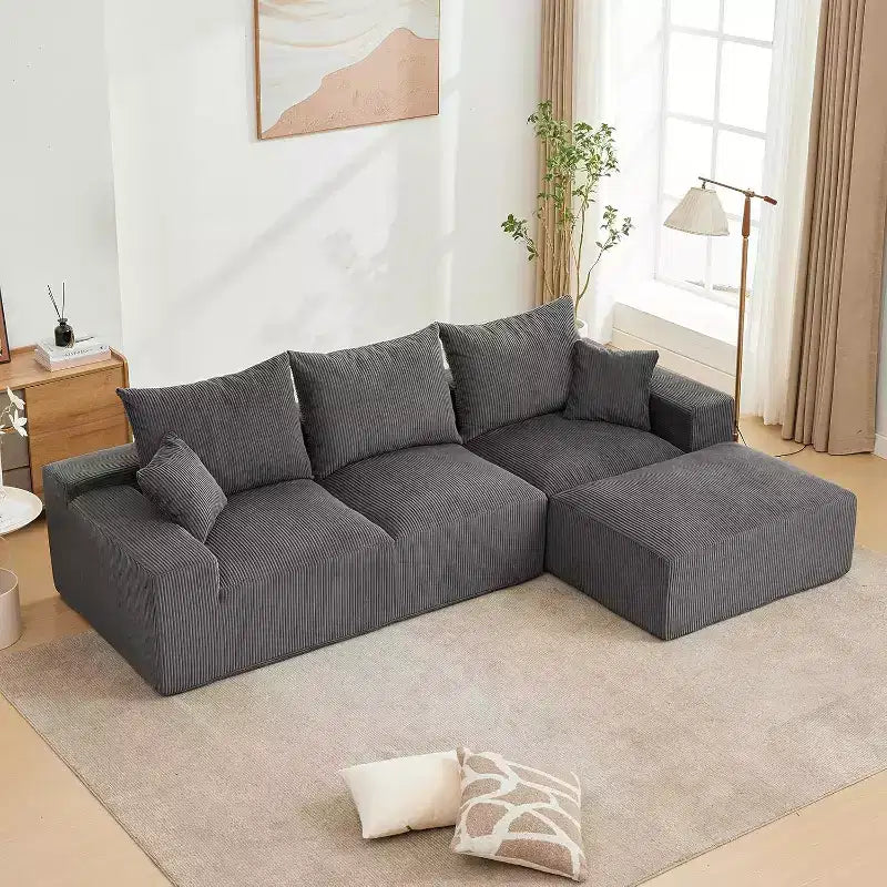 Sofá seccional extragrande en forma de L de 279 cm, sofá seccional Cloud con chaise longue y cojines, sofá de espuma sin estructura de pana suave para salas de estar, apartamentos, dormitorios