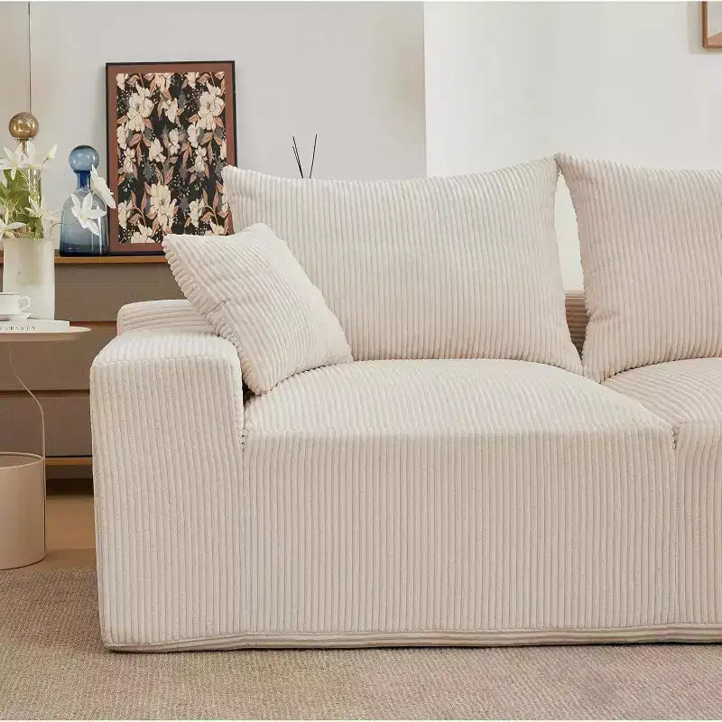 Sofá seccional extragrande en forma de L de 279 cm, sofá seccional Cloud con chaise longue y cojines, sofá de espuma sin estructura de pana suave para salas de estar, apartamentos, dormitorios