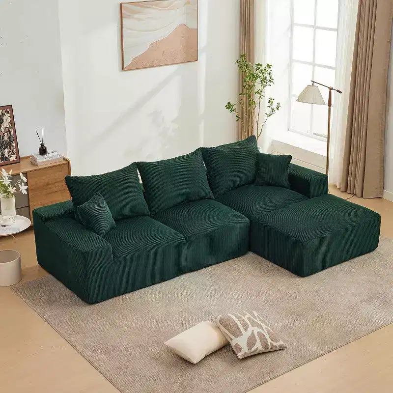 Sofá seccional extragrande en forma de L de 279 cm, sofá seccional Cloud con chaise longue y cojines, sofá de espuma sin estructura de pana suave para salas de estar, apartamentos, dormitorios