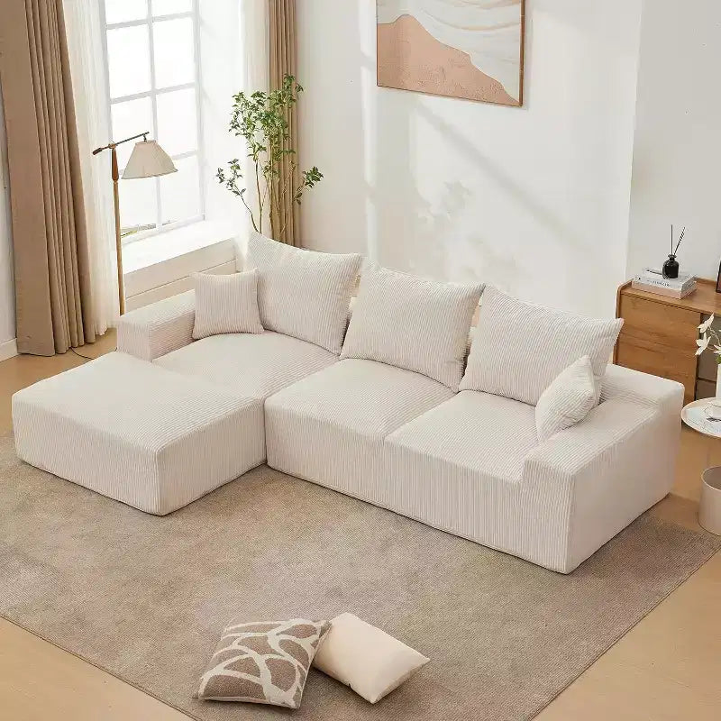 Sofá seccional extragrande en forma de L de 279 cm, sofá seccional Cloud con chaise longue y cojines, sofá de espuma sin estructura de pana suave para salas de estar, apartamentos, dormitorios
