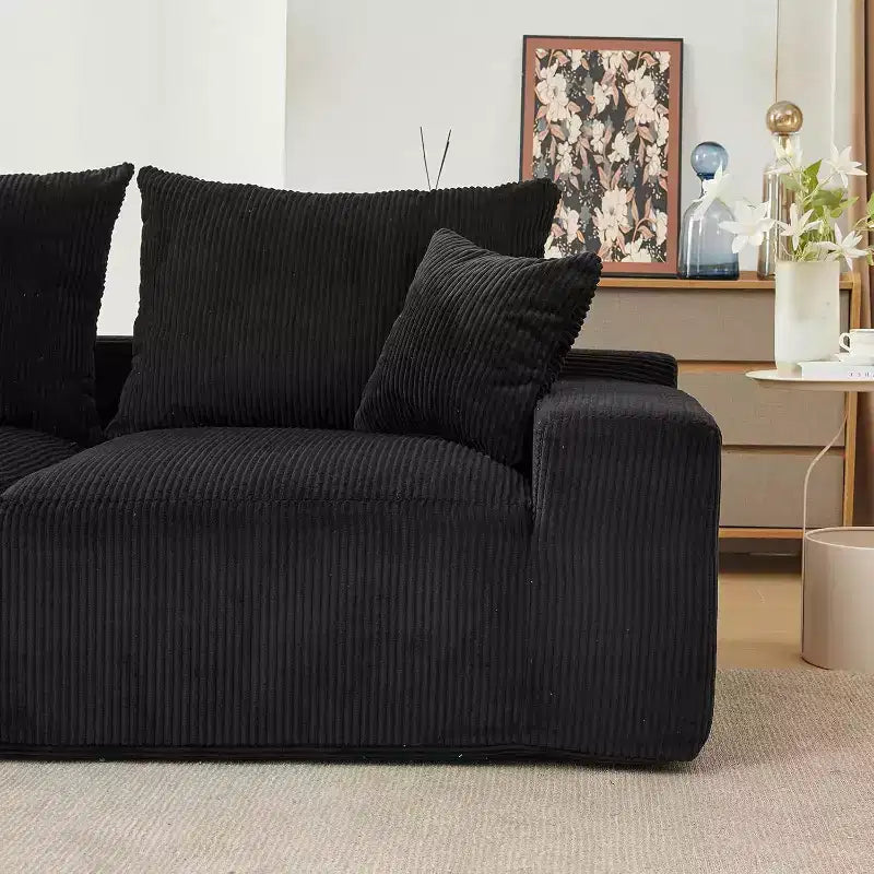 Sofá seccional extragrande en forma de L de 279 cm, sofá seccional Cloud con chaise longue y cojines, sofá de espuma sin estructura de pana suave para salas de estar, apartamentos, dormitorios