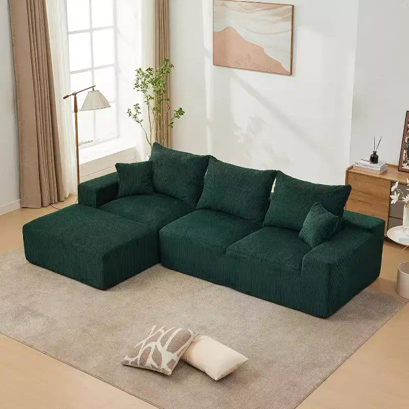 Sofá seccional extragrande en forma de L de 279 cm, sofá seccional Cloud con chaise longue y cojines, sofá de espuma sin estructura de pana suave para salas de estar, apartamentos, dormitorios