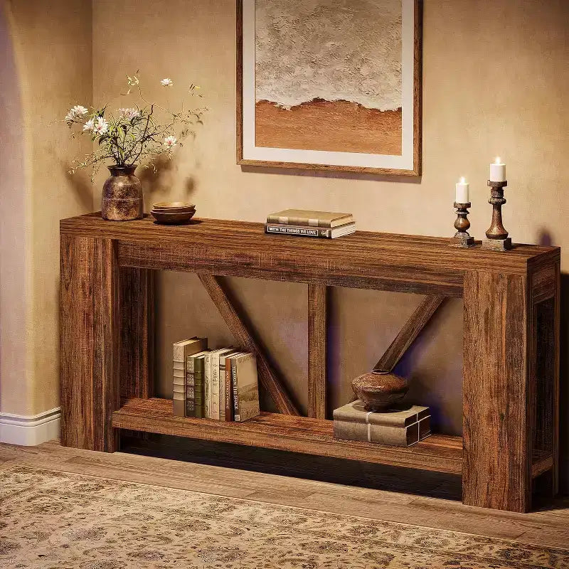 Mesa consola larga Lantine de 70.9 pulgadas, mesa de sofá de 2 niveles estilo rústico para detrás del sofá, consola de entrada grande con almacenamiento para pasillo, vestíbulo