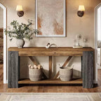 Mesa consola larga Lantine de 70.9 pulgadas, mesa de sofá de 2 niveles estilo rústico para detrás del sofá, consola de entrada grande con almacenamiento para pasillo, vestíbulo