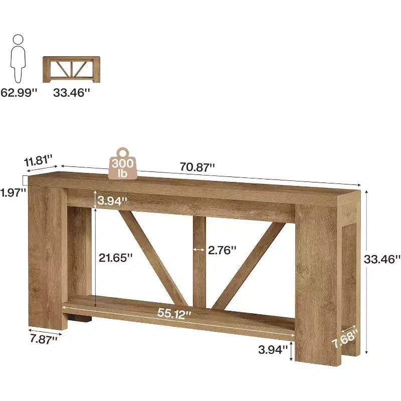 Mesa consola larga Lantine de 70.9 pulgadas, mesa de sofá de 2 niveles estilo rústico para detrás del sofá, consola de entrada grande con almacenamiento para pasillo, vestíbulo