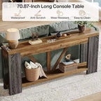 Mesa consola larga Lantine de 70.9 pulgadas, mesa de sofá de 2 niveles estilo rústico para detrás del sofá, consola de entrada grande con almacenamiento para pasillo, vestíbulo