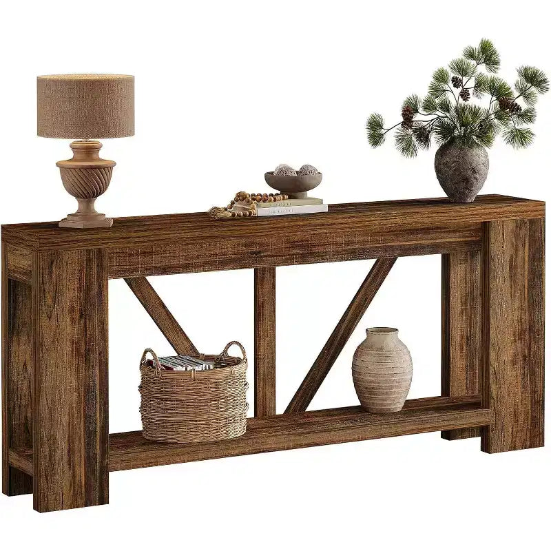 Mesa consola larga Lantine de 70.9 pulgadas, mesa de sofá de 2 niveles estilo rústico para detrás del sofá, consola de entrada grande con almacenamiento para pasillo, vestíbulo