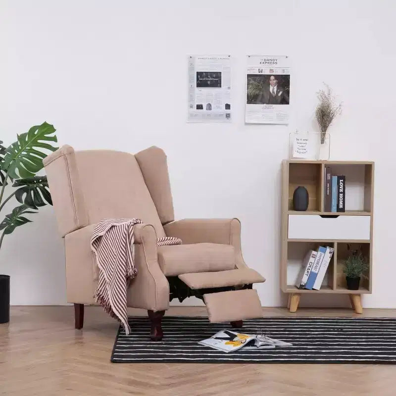 VidaXL Sillón Reclinable en Tela Crema - Cómodo Sillón Reclinable Ajustable con Suave Acolchado de Esponja y Patas de Madera Robustas para Salón - Blanco