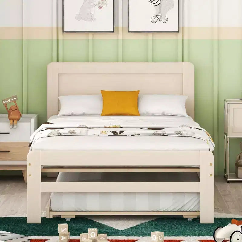 Base de Cama Plataforma Okak Twin Moderna con Cama Nido y 2 Cajones de Almacenamiento Estructura de Cama de Madera Robusta Sin Ruido No Requiere Resortes Fácil de Montar