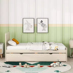 Base de Cama Plataforma Okak Twin Moderna con Cama Nido y 2 Cajones de Almacenamiento Estructura de Cama de Madera Robusta Sin Ruido No Requiere Resortes Fácil de Montar