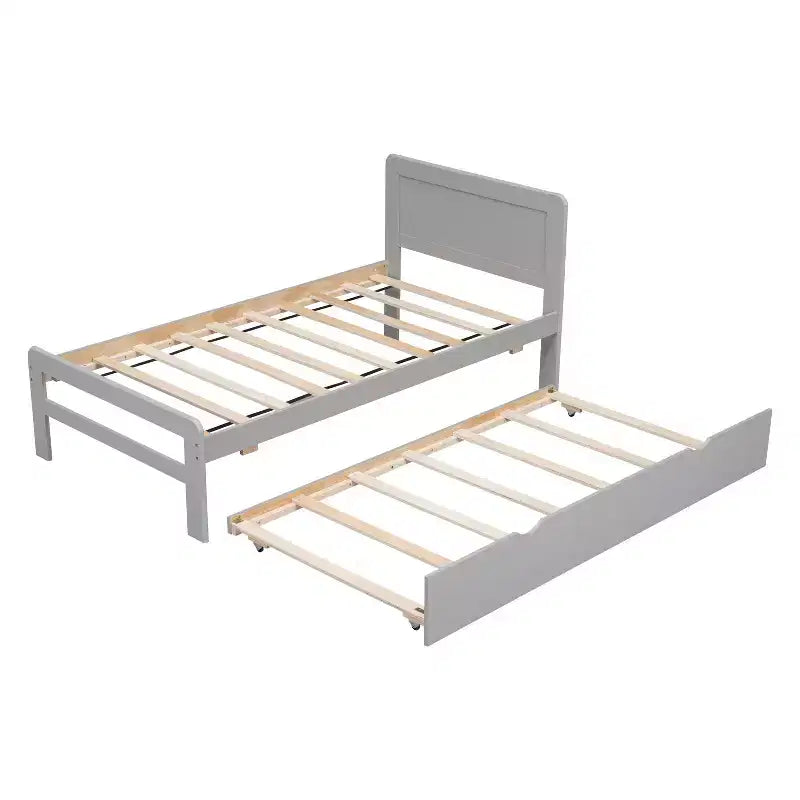 Base de Cama Plataforma Okak Twin Moderna con Cama Nido y 2 Cajones de Almacenamiento Estructura de Cama de Madera Robusta Sin Ruido No Requiere Resortes Fácil de Montar