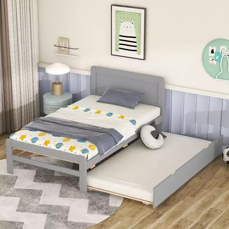 Base de Cama Plataforma Okak Twin Moderna con Cama Nido y 2 Cajones de Almacenamiento Estructura de Cama de Madera Robusta Sin Ruido No Requiere Resortes Fácil de Montar