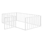 Marco de cama Okak Moderno de suelo con valla de seguridad y puerta, Marco de cama infantil de metal para niños y niñas, Fácil de montar