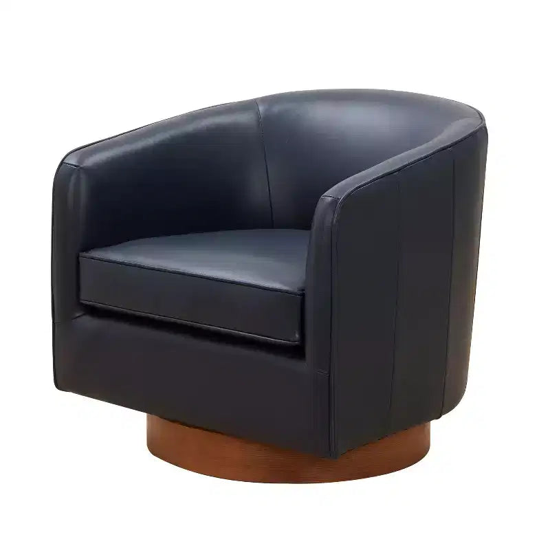 Sillón giratorio de 360 grados de cuero flor moderno Okak con cojín suave, sillón con base de madera para sala de estar, oficina, dormitorio