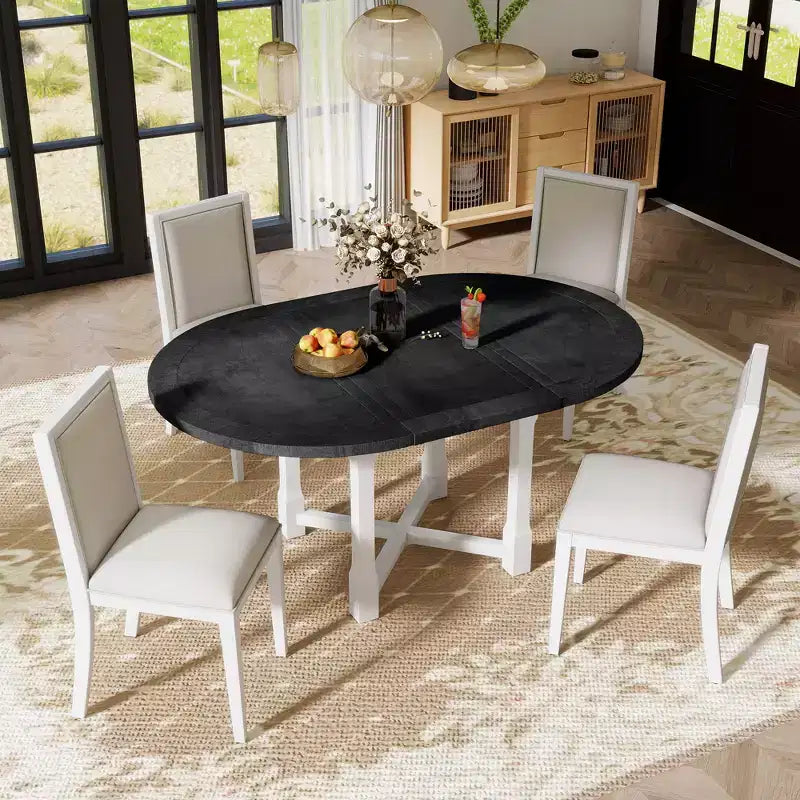 Mesa de cocina estilo casa de campo Merax con extensión extraíble y sillas tapizadas