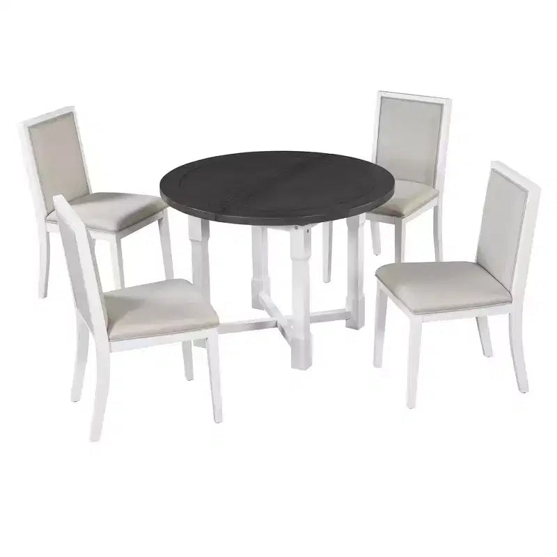 Mesa de cocina estilo casa de campo Merax con extensión extraíble y sillas tapizadas