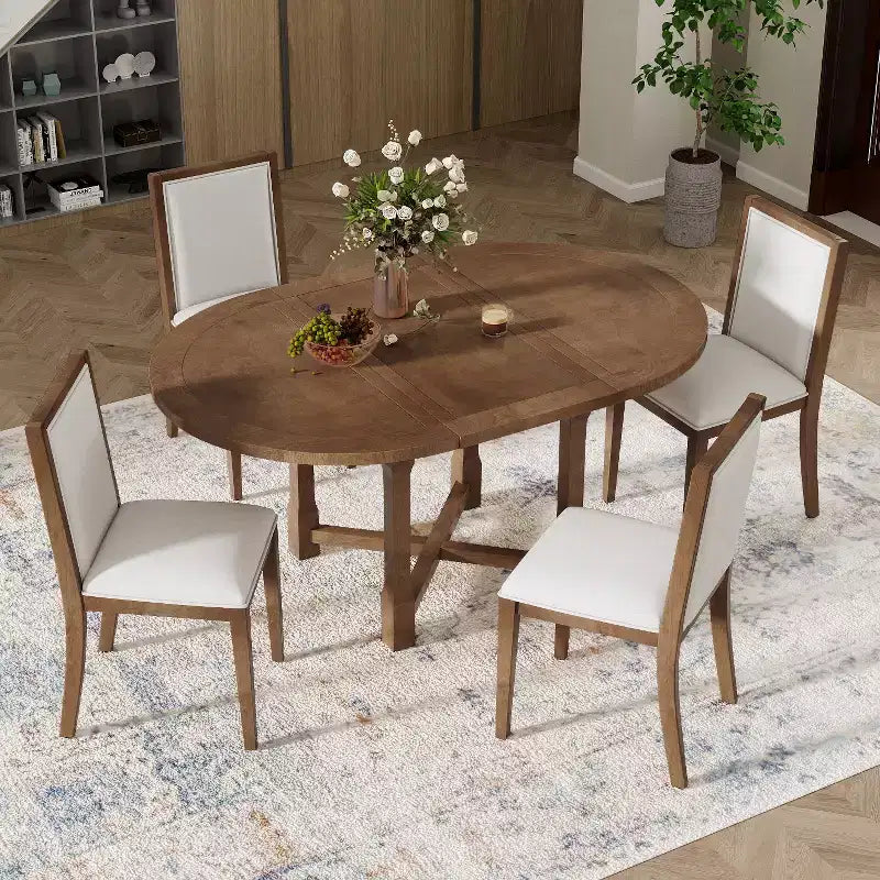 Mesa de cocina estilo casa de campo Merax con extensión extraíble y sillas tapizadas