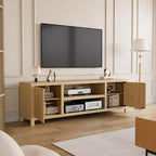 Mueble para TV Garvee 70 con almacenamiento, puerta estriada y tirador dorado, mueble de TV de madera para sala de estar, dormitorio