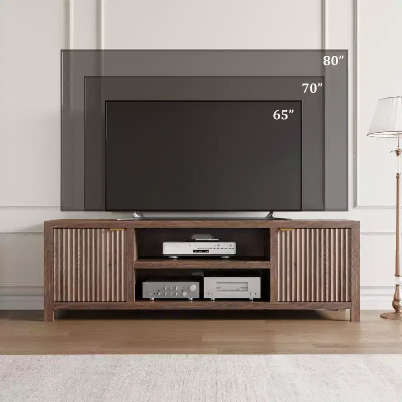 Mueble para TV Garvee 70 con almacenamiento, puerta estriada y tirador dorado, mueble de TV de madera para sala de estar, dormitorio